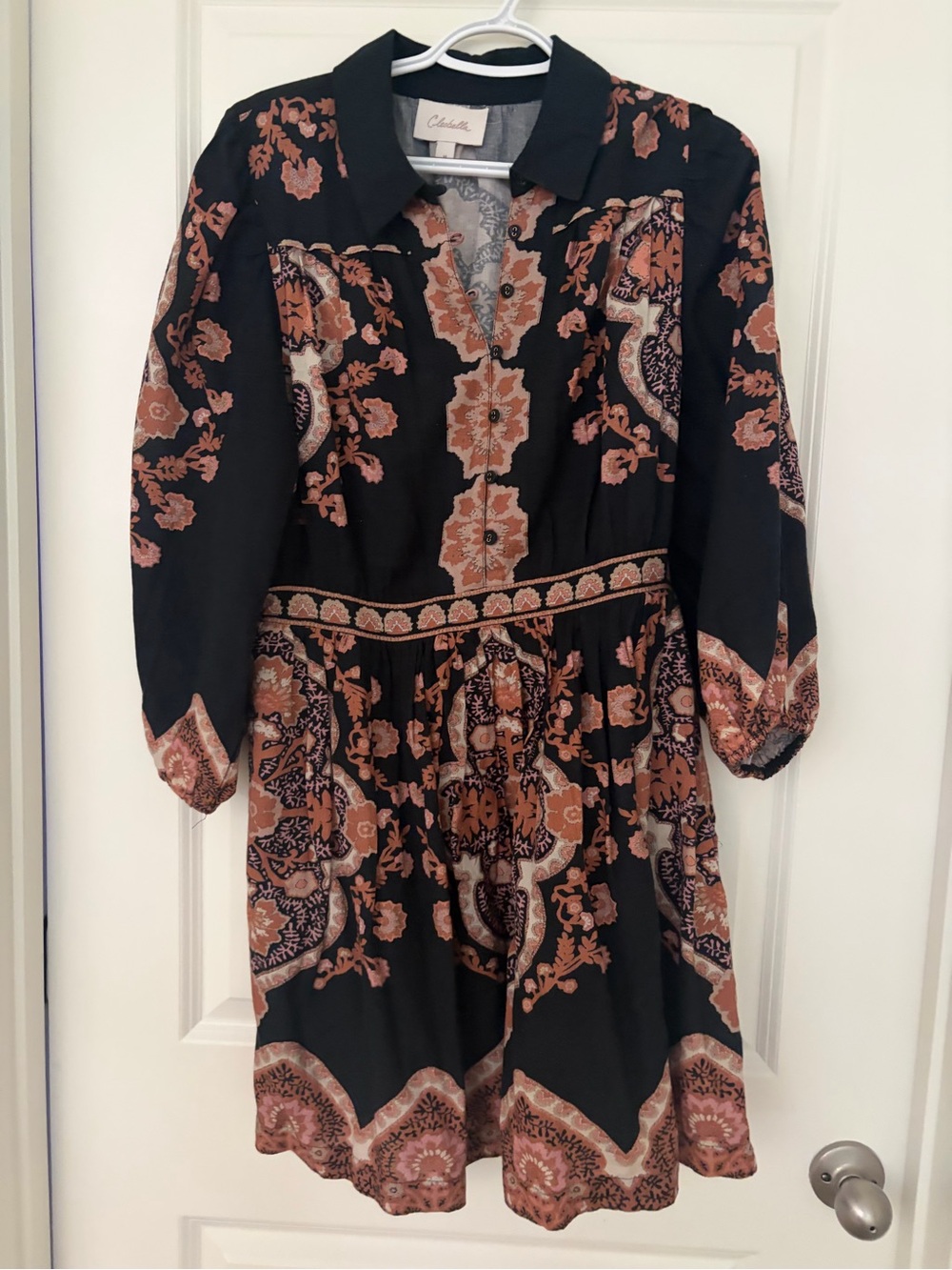 Cleobella Black Mini Dress with Rust Floral Print size MEDIUM